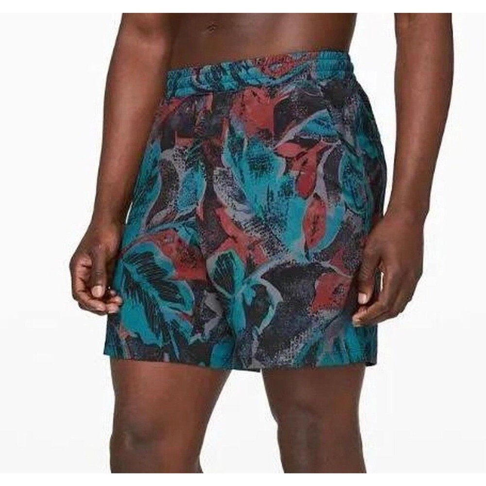 Lululemon Pace Breaker Shorts Men Medium Floral Teal Red 9” Linerless